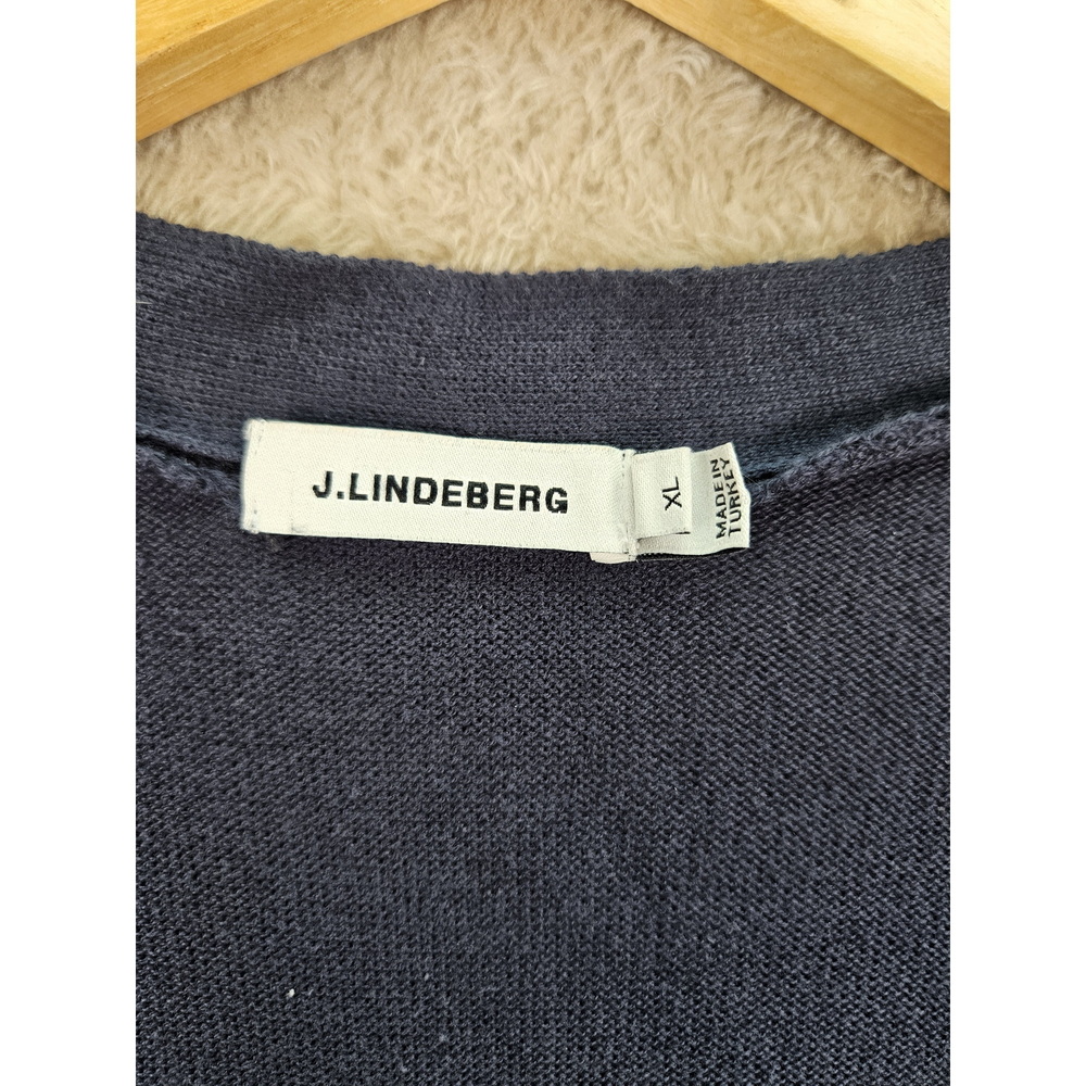 J. Lindeberg Cardigan in Navy Bordeaux Red Striped V-neck Buttons Size XL - Picture 3 of 10
